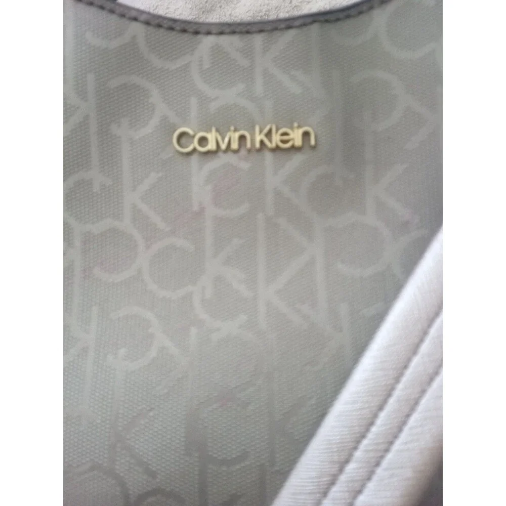 Calvin Klein Large Signature Satchel Handbag Purse Beige Tan 11x11.75x5
